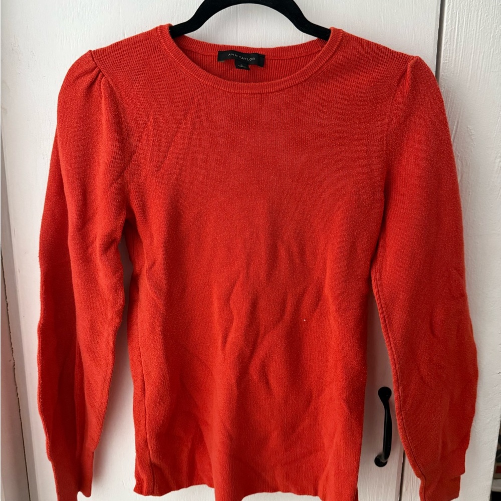 Ann Taylor Burnt Orange Puff Sleeve Crew Neck Sweater